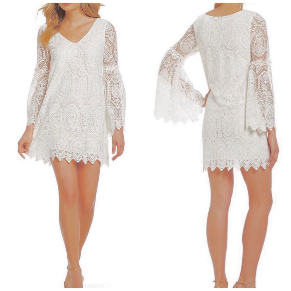🆕 Cupcakes and Cashmere Davi Embriodered Lace Bell Sleeve Dress
